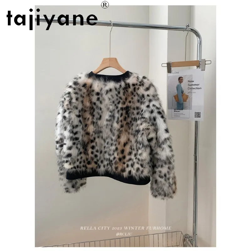 TAJIYANE Imported Raccoon Fur Coat Women Chic Furry Tops Leopard Real Fur Jacket Winter Coat Women Round Neck Jackets Дубленка