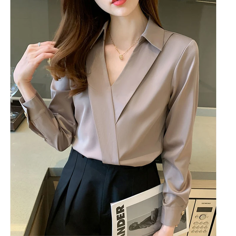 Spring Autumn Korean Style Elegant Fashion Chiffon Shirt Top Women Office Lady Long Sleeve Blusa Temperament All-match Blouse