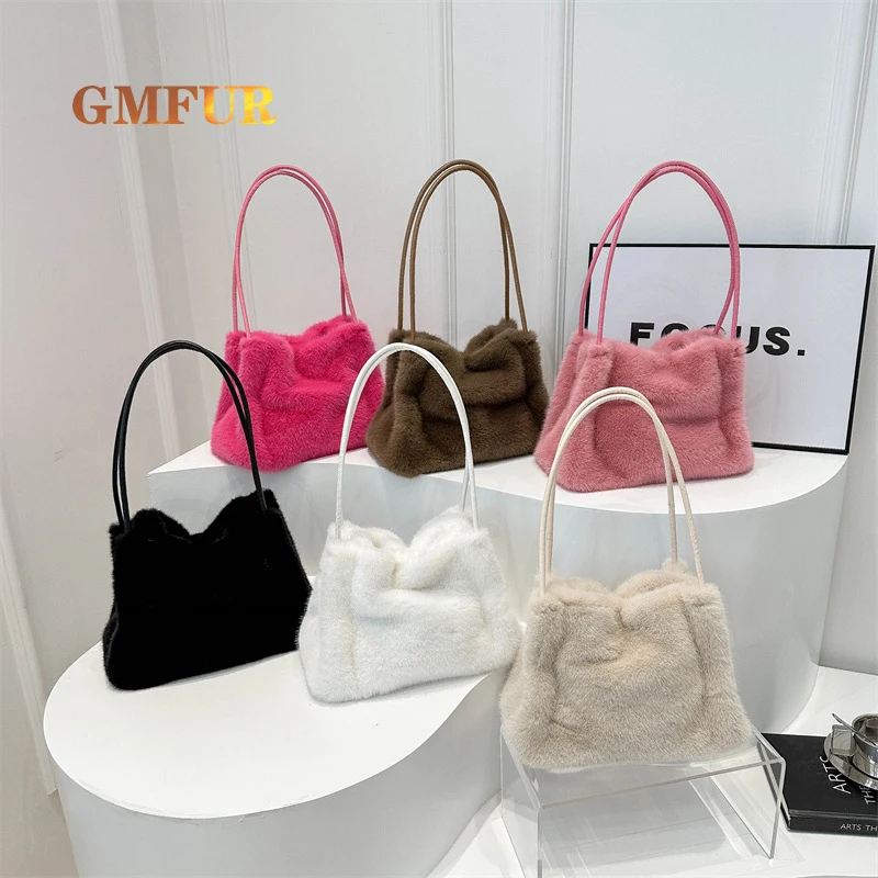 Versatile Cute Tote Bag New Women Messenger Soft Faux Fur Crossbody Fluffy Shopper Bags For Female Shoulder Bag Furry Purses