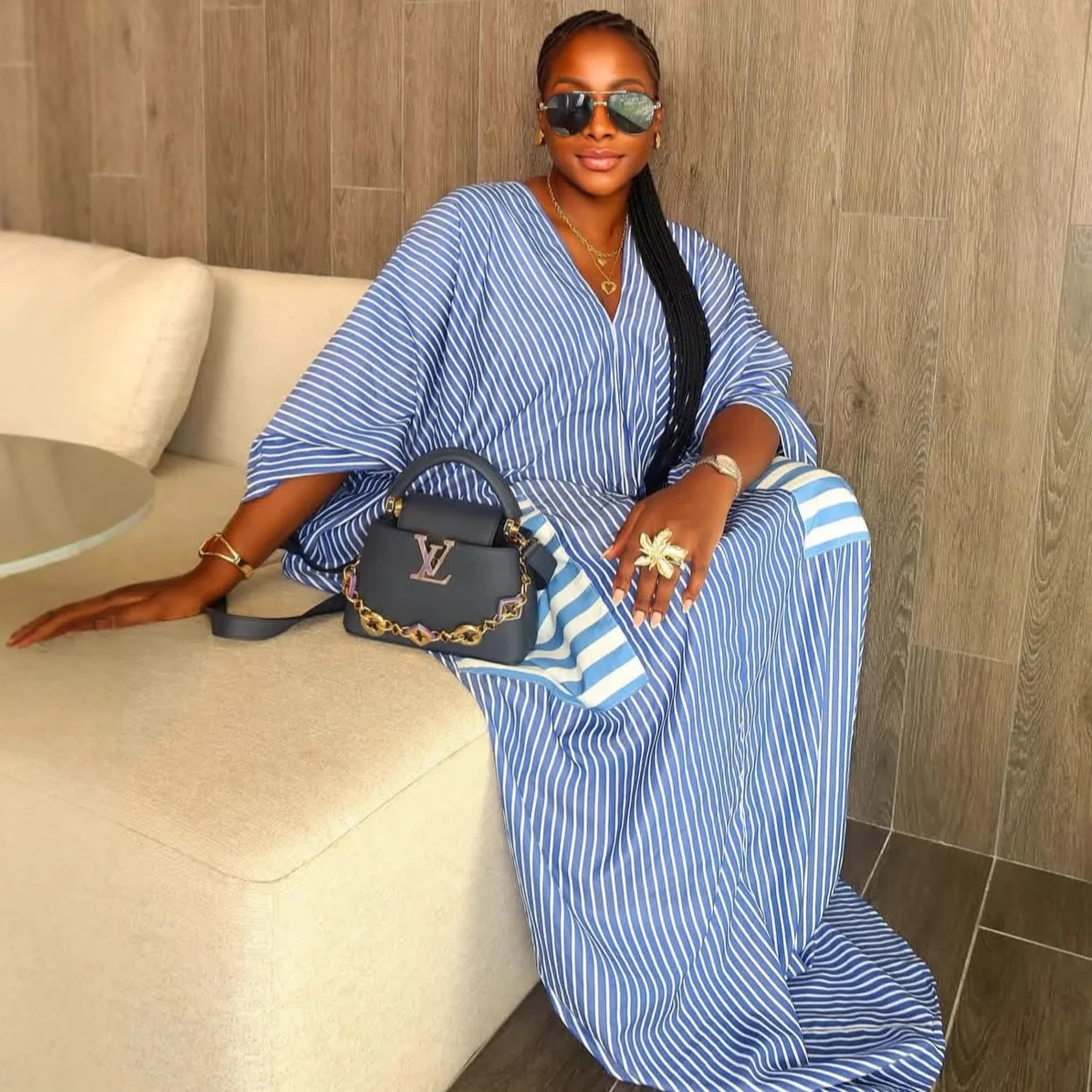 

Женское платье больших размеров с вышивкой и открытой спиной, синее в полоску, новое, длинное, повседневное, свободного кроя, Ropa Para Mujer