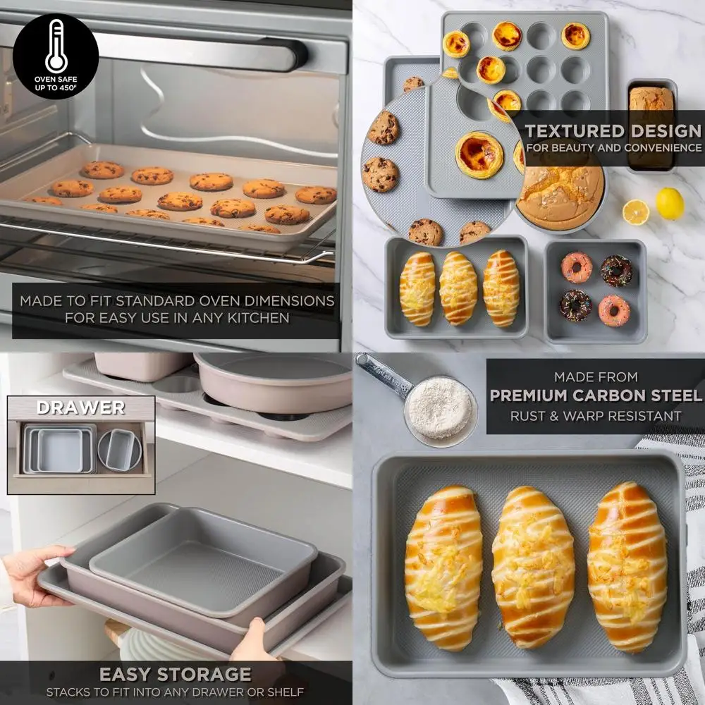 

Прочный комплект форм для выпечки темно-серого цвета с антипригарным покрытием, состоящий из 6 предметов, с легкосъемной функцией