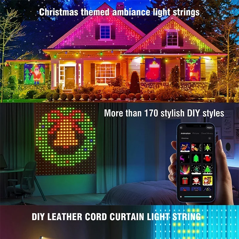 400LEDs Smart Curtain Lights Bluetooth App LED String RGB Fairy Lights DIY Music Change Display for Window Bedroom Decoration