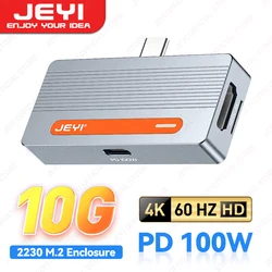 JEYI 직접 부착 M.2 2230 NVMe SSD 인클로저, USB-C 플러그 포함, 10Gbps USB C-NVMe 어댑터, 4K, PD 100W 고속 충전