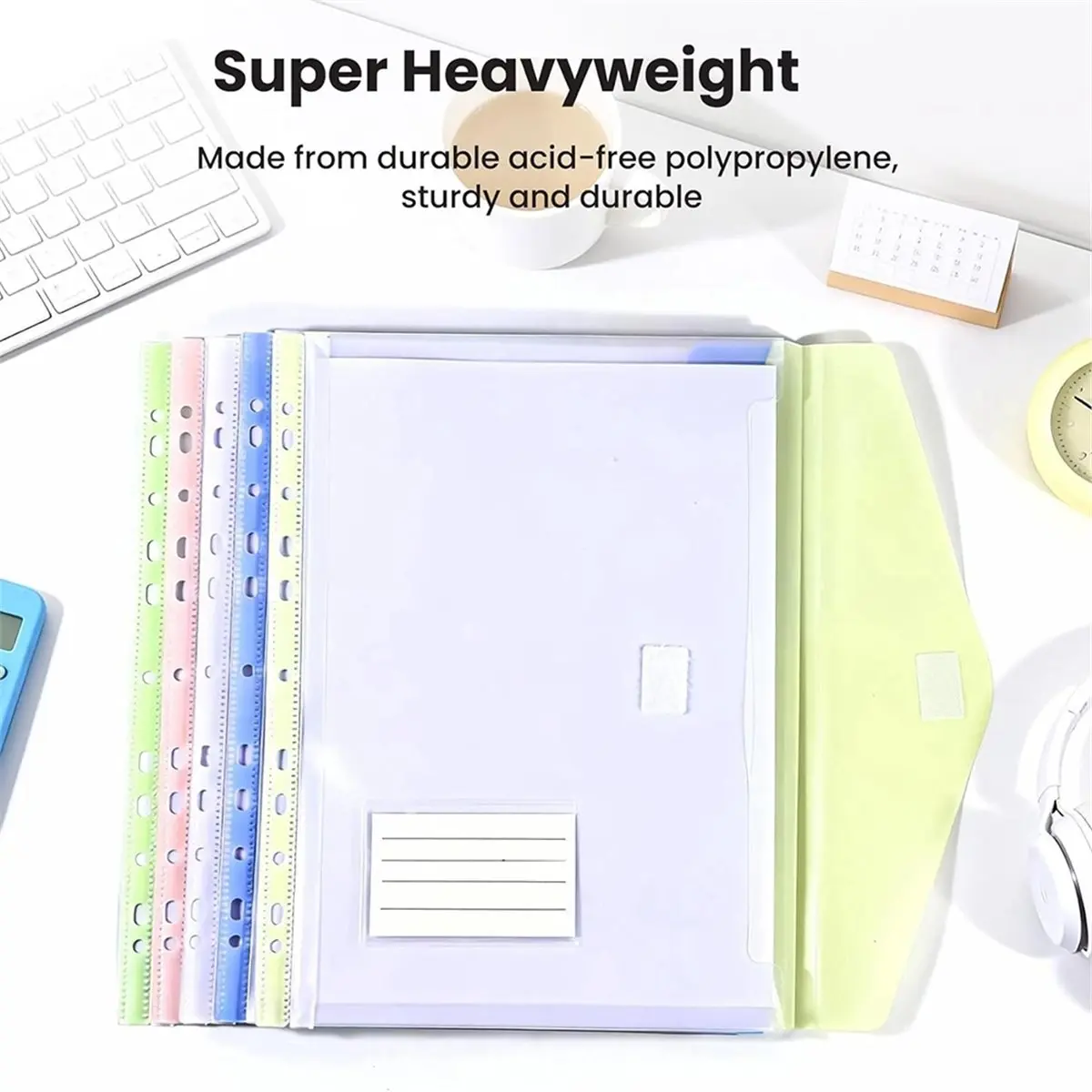 Home Tool 11-Hole Binder Pockets,Fits Letter / A4 Size for 2/3/4 Ring Binder,Plastic Expanding File Folders,200-Sheet Capacity