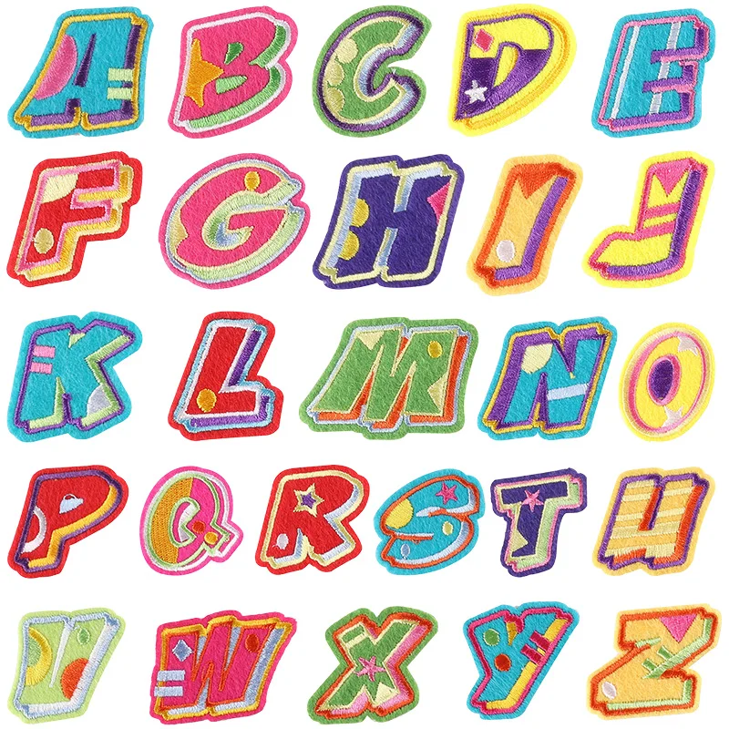 26/pcs/lot Stoffe Buchstaben Streifen Eisen auf Patch für Kleidung Kinder Baby Mini kleine nähen gestickte Alphabet Bulk Parches niedlichen Set – Detail 14