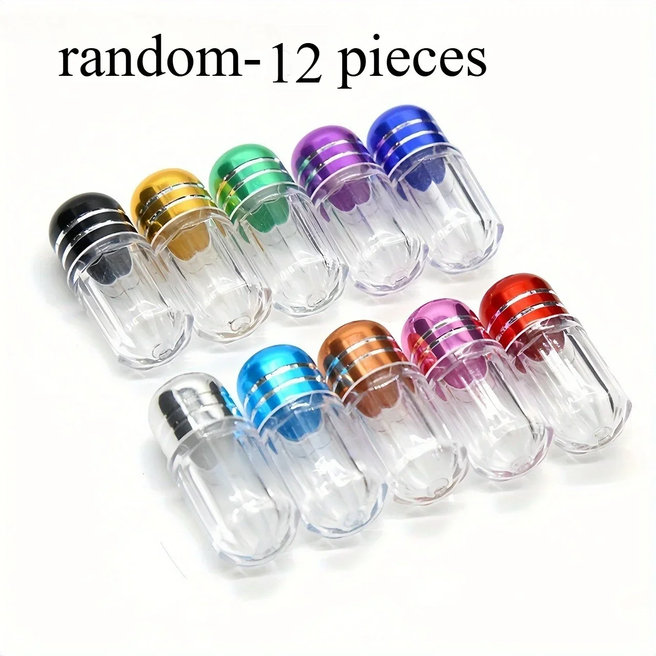 12Pcs Transparent Travel Capsule Bottles with Metal Caps, Compact Vials for Medicine & Small Item Storage, Random Color