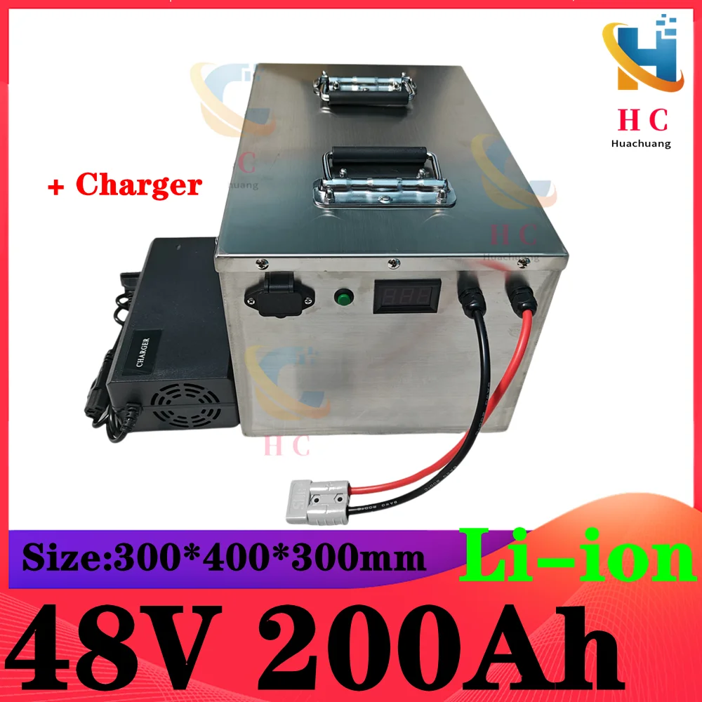 

waterproof lithium ion 48V 200AH li ion with 120A BMS for 7000w scooter bike EV inverter Solar energy storage + 15A charger