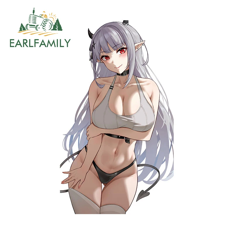 EARLFAMILY 13cm X 7.6cm Devil Bikini Girl Anime Car Stickers Creativite Interesting Surfboard Laptop Decal Racing Graffiti