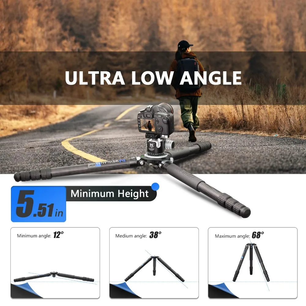 WEYLLAN LX9 Professional Carbon Fiber Tripod for DSLR Camera Heavy Duty Hunting Tripod with 75mm Bowl Adapter 40mm Tube Load40kg