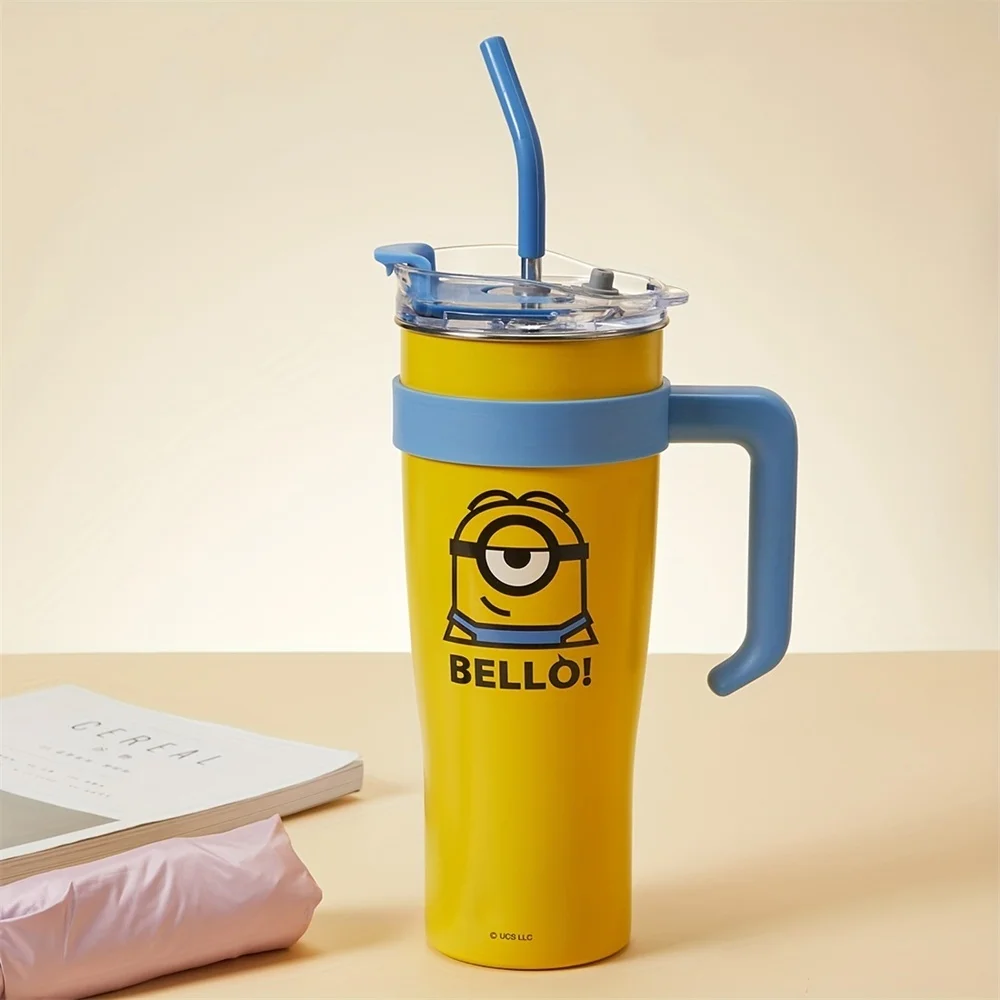 

1600ml/54oz Minions Large Capacity Insulation Cup Portable With Handle Lid Straw Tumbler Stainless Steel Mug For School Sport