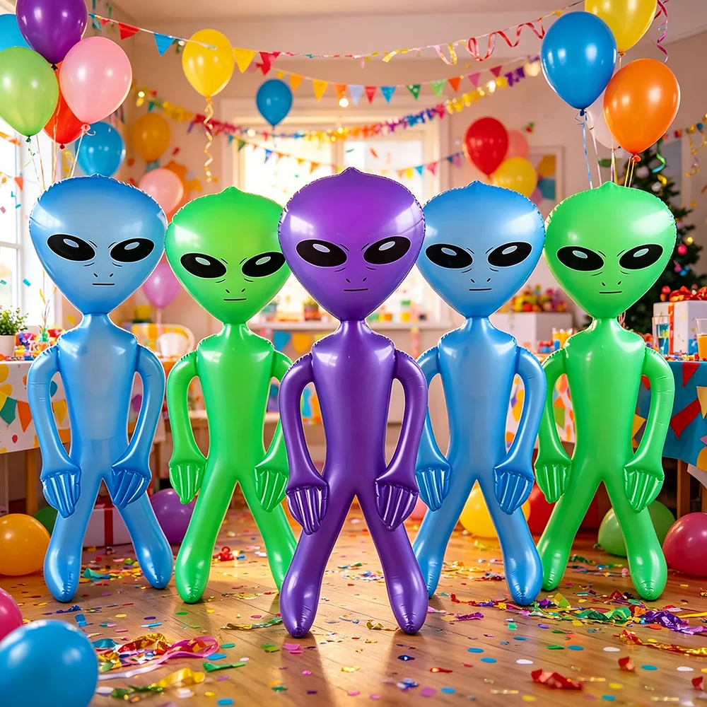 3pcs Multicolor PVC Inflatable Alien Doll Space Party Decor Toy for Birthday Halloween Party Favors