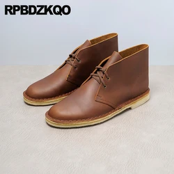 High Top Lace Up Tan Desert Ankle Booties Boots Men Autumn Flats Goodyear Welted Full Grain Leather Handmade Brown Nubuck Shoes