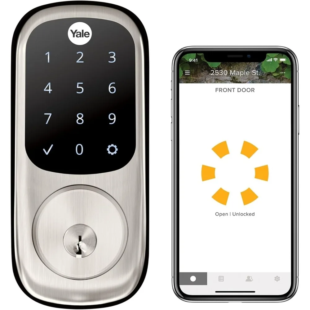 Security Assure Lock Deadbolt, Satin Nickel Wi-Fi Connected Smart Lock with Back-Up Key and Digital Touchscreen Keypad for Code