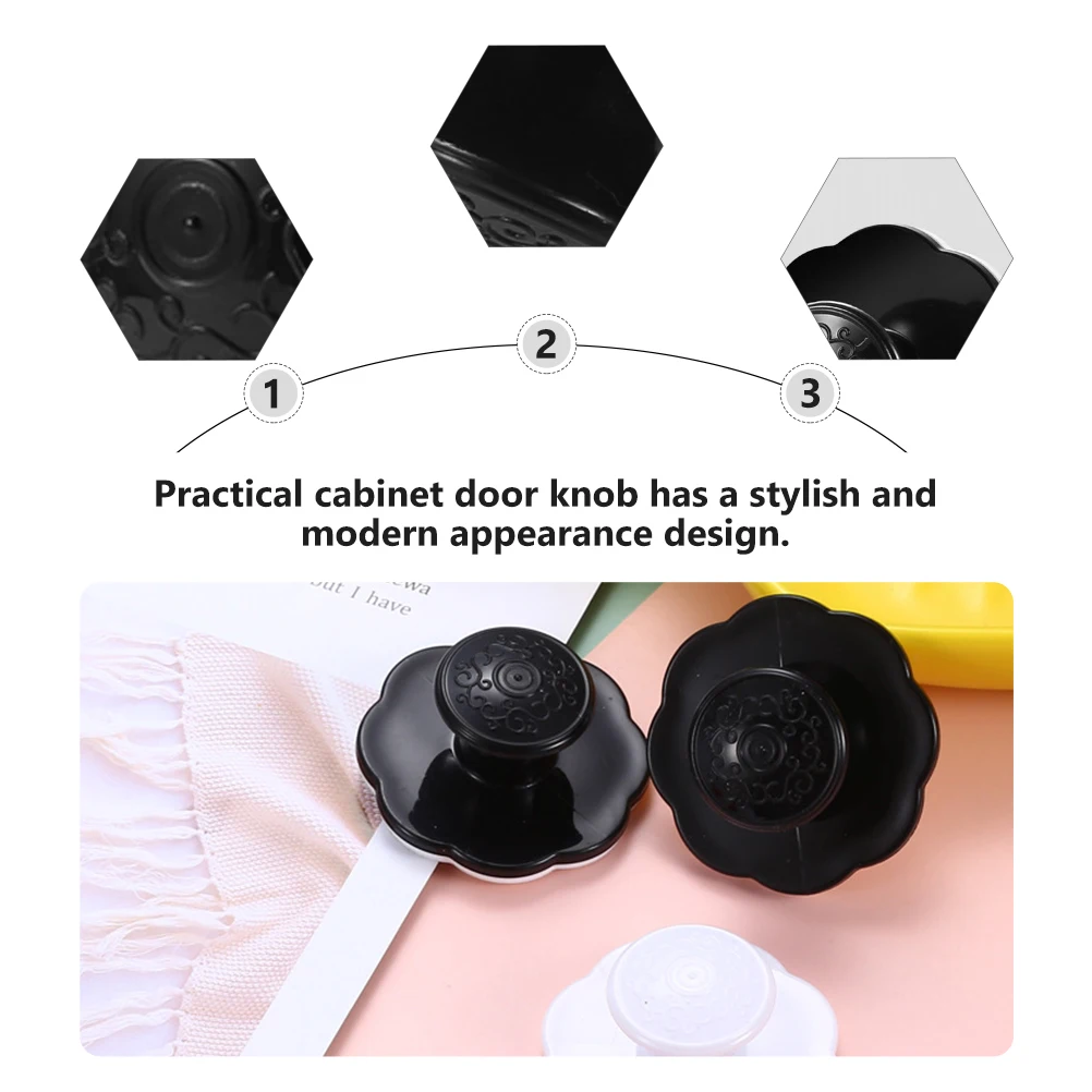 

5pcs No Punching Sticky Cabinet Door Knob Black Abs Material Durable Handle For Drawer Wardrobe Closet Furniture