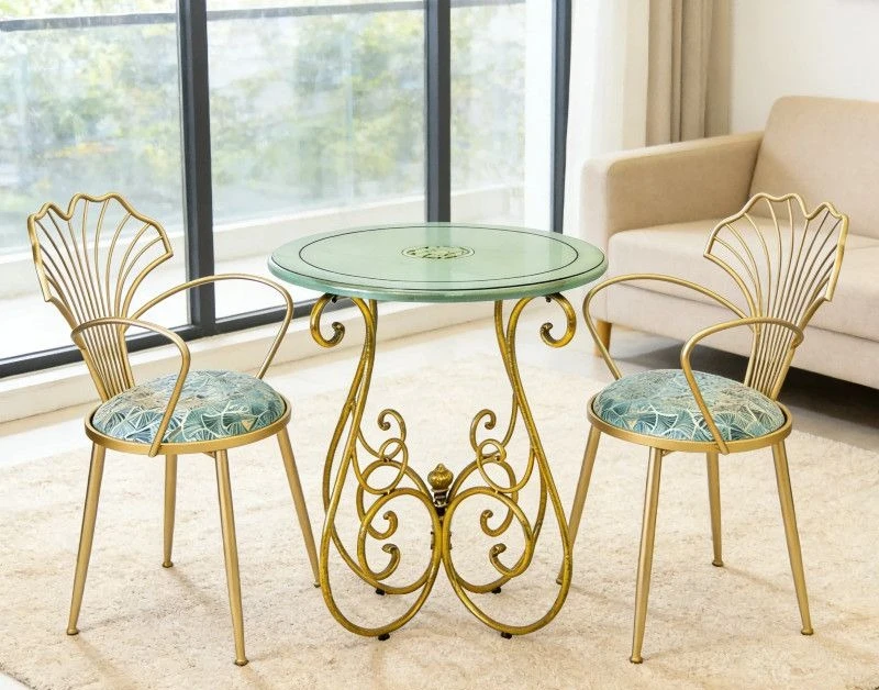 

New three-piece set of golden iron garden heightening tables and chairs with durable armrests
