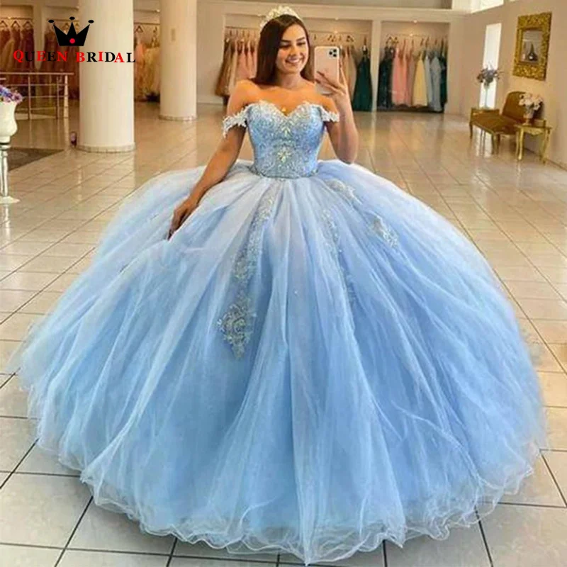 

Vintage Light Blue Quinceanera Dresses Sweetheart Appliques Beading Ball Gown Vestido De 15 Anos Princess Birthday Dress WS15M