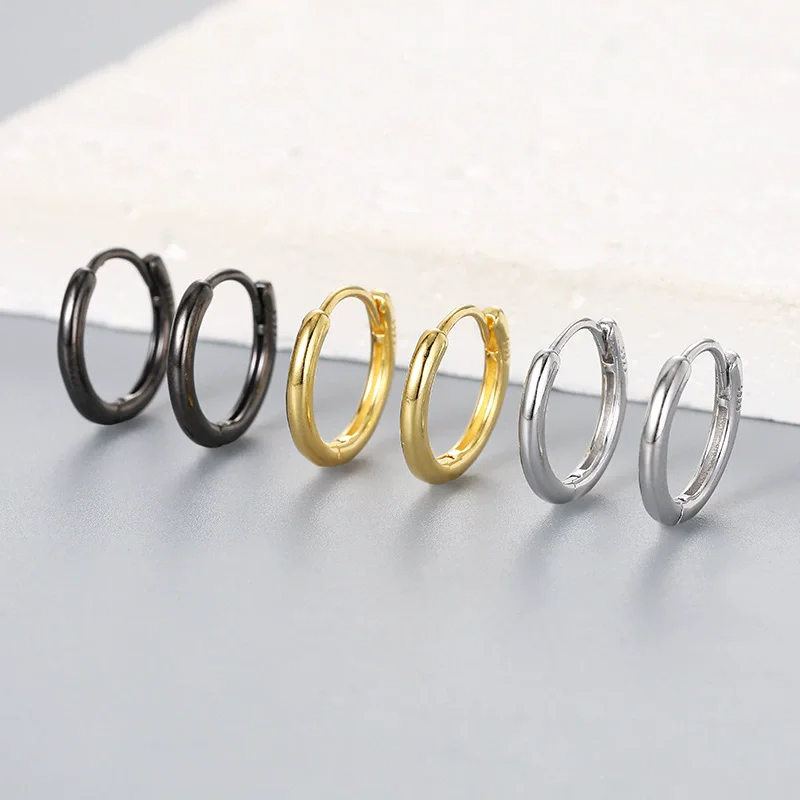 

S925 pure silver plain circle geometric smooth ear buckle neutral simple versatile ear hole line circle earrings