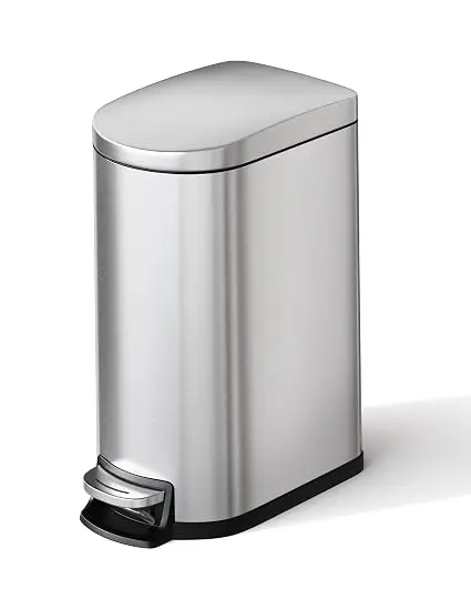 Cestino per la spazzatura da bagno da 10 litri, modello salvaspazio, in acciaio inossidabile, con coperchio a chiusura ammortizzata e secchio interno rimovibile, ideale per bagno e camera da letto.
