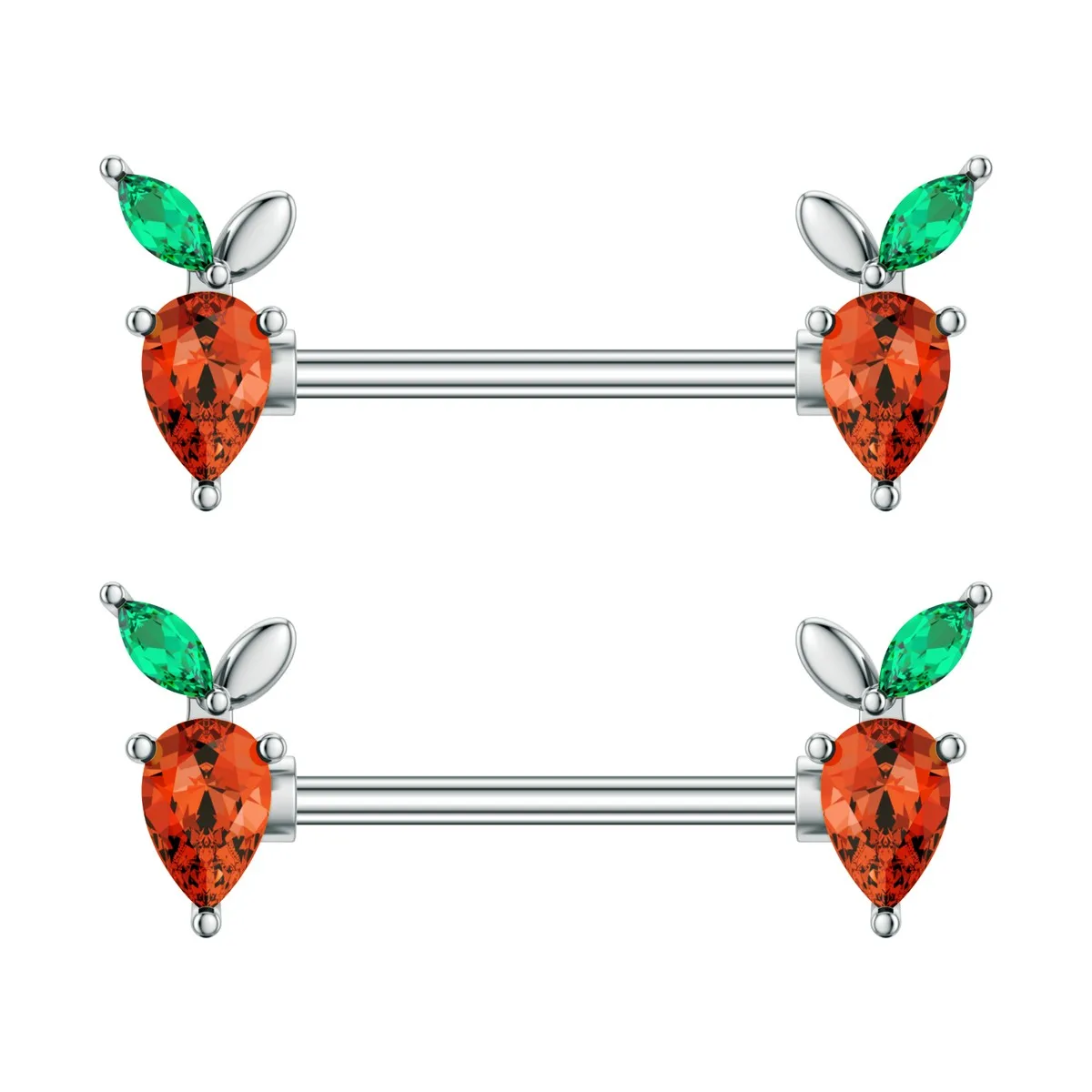 2pcs Red Crystals CZs Nipple Piercing Heart Barbell