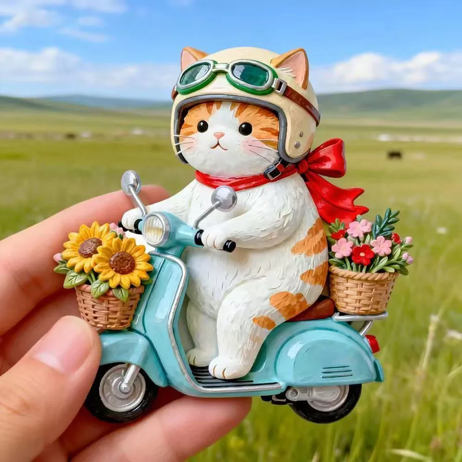 Cycling Delivery Cat Resin 3D Fridge Magnet Creative Embossed Magnetic Home Decoration Cute Gift Souvenir