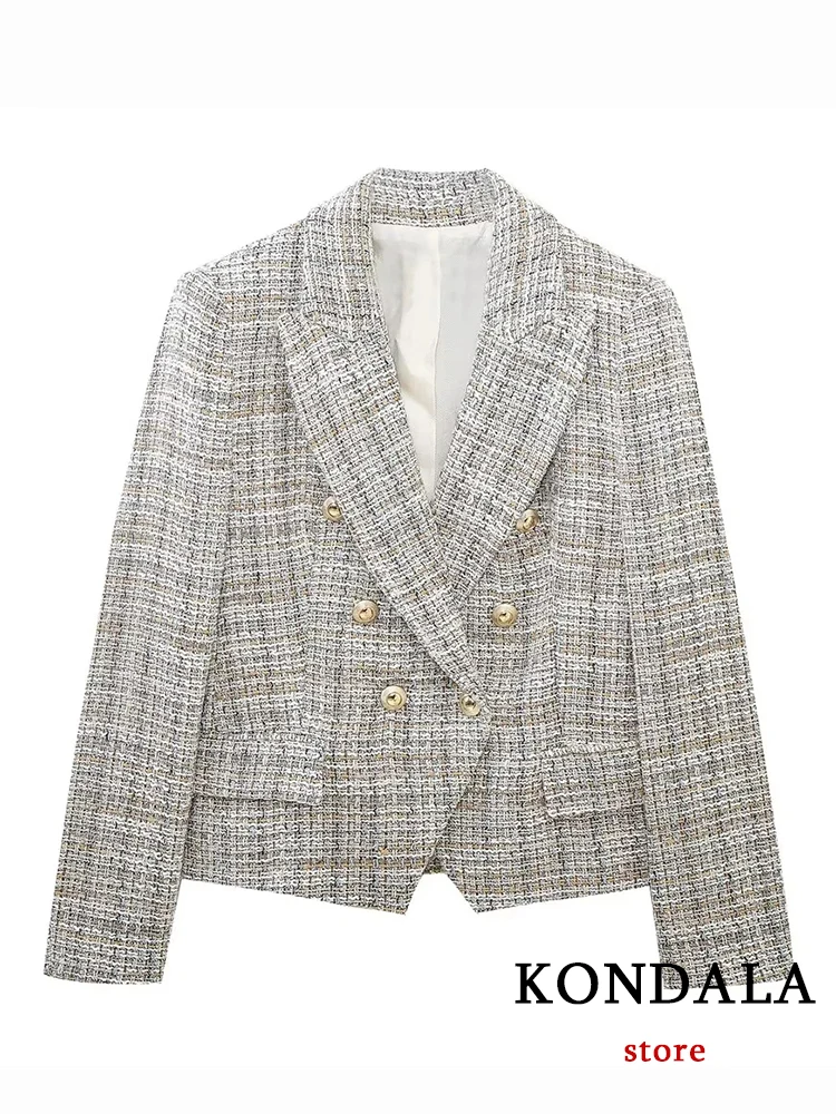 KONDALA Chic percalle Fashion 2023 primavera Vintage Office Lady donna abiti manica lunga scollo a V Blazer Button Top minigonna Shorts