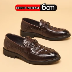 Top Quality Crocodile Print Genuine Leather Men Elevator Shoes Flat/6CM Height Increasing Loafers Man Casual Busincess Moccasins