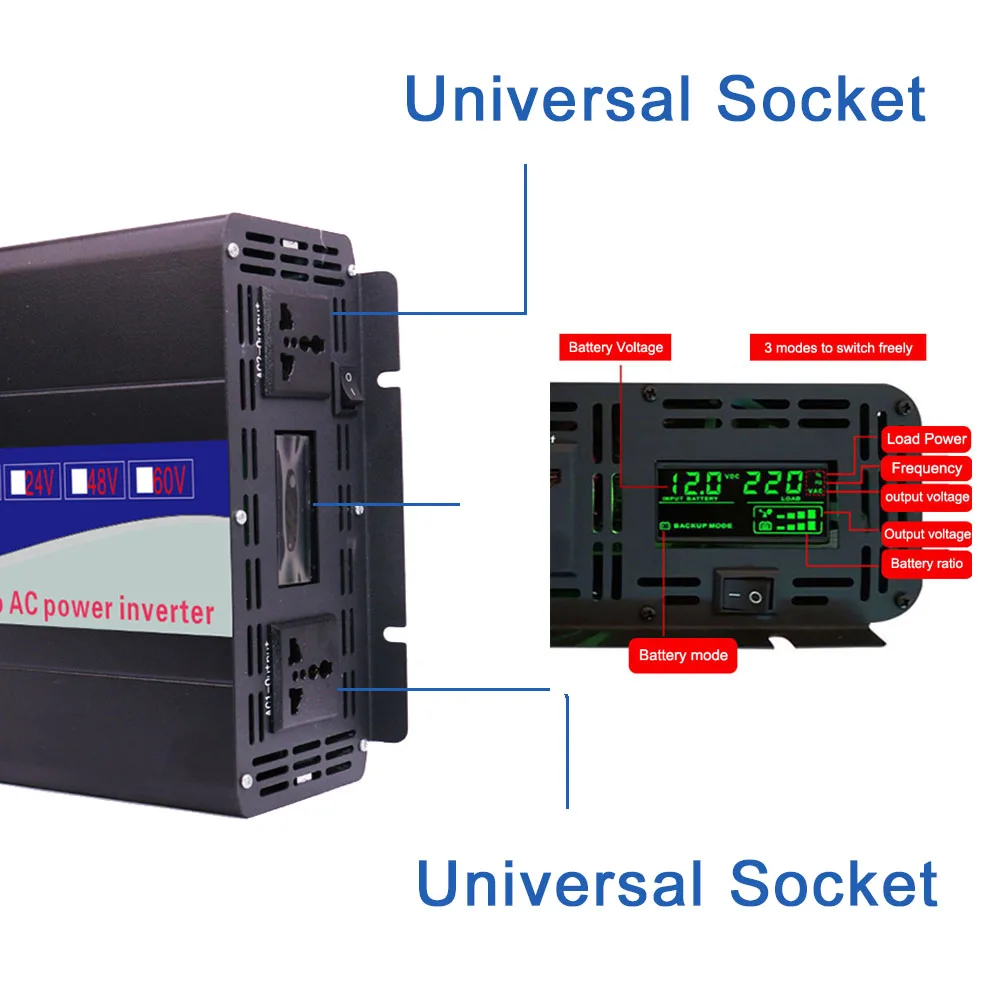 5000W 10000W 12000W Pure Sine Wave Inverter DC 24V 48V to AC 220V 230V Power Solar Car Inverters Intelligent Digital Display