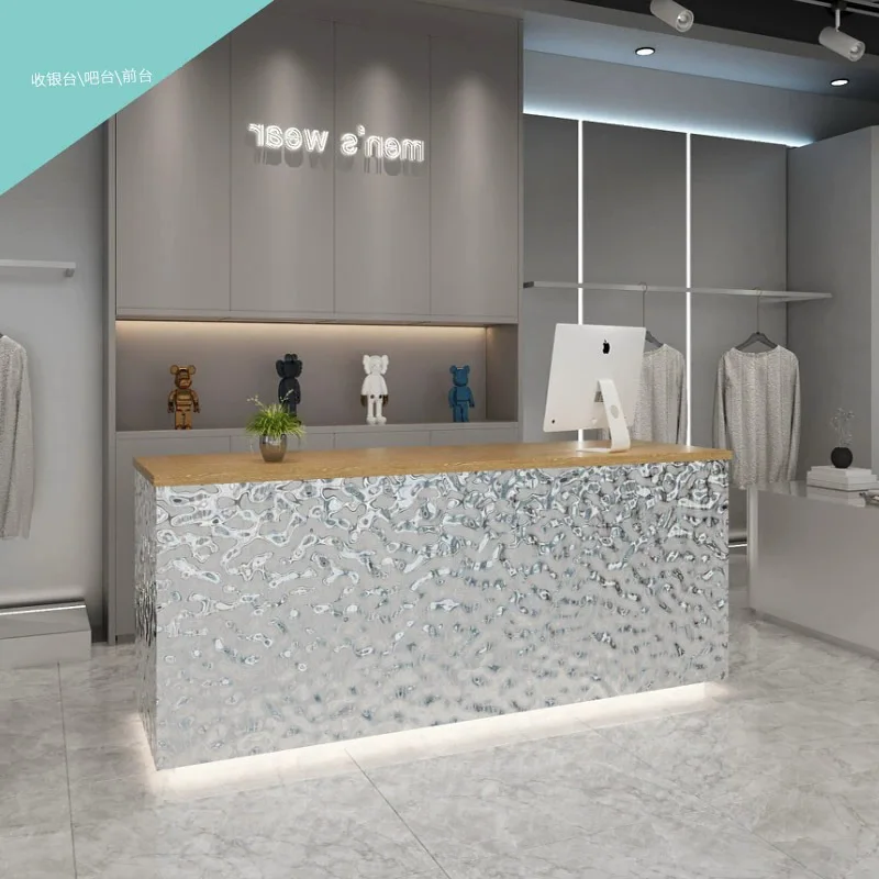 

Water Ripple Stainless Steel Bar Counter Simple Modern Small Beauty Salon Clothing Store Cashier Counter Reception Desk