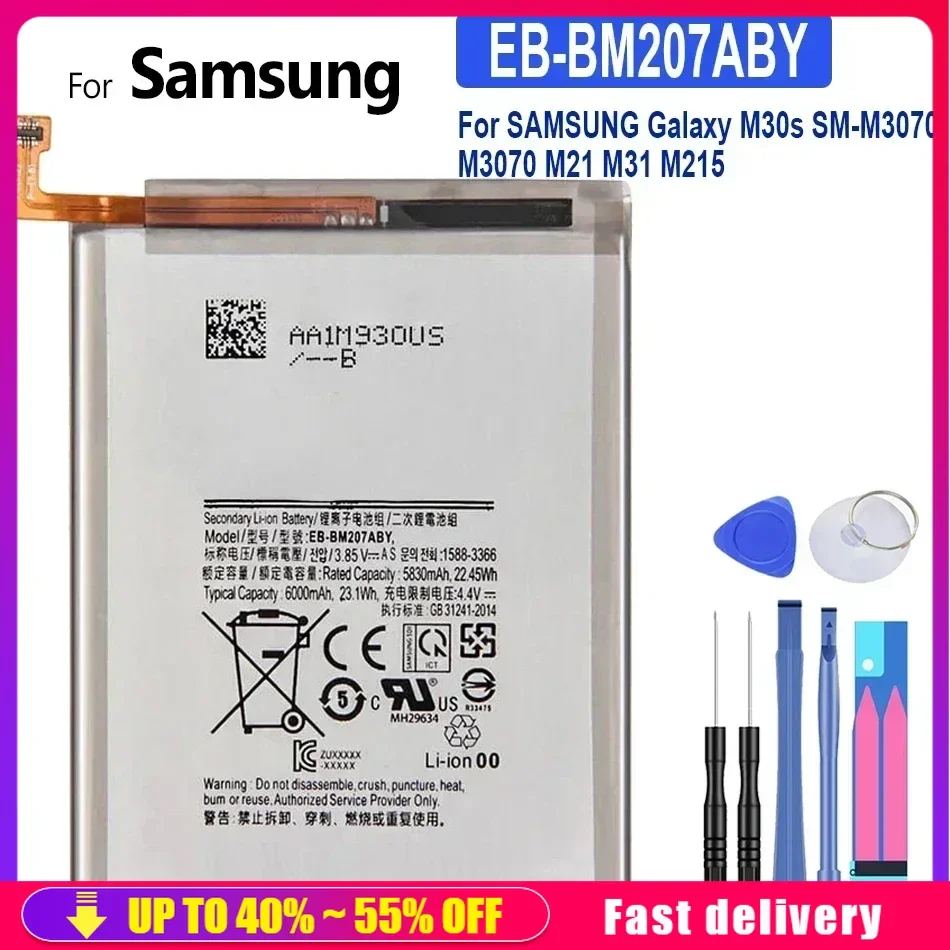 

Мобильный телефон батареи 6000mAh EB-BM207ABY для SAMSUNG Galaxy M30s SM-M3070 M3070 M21 M31 M215, портативный аккумулятор для сотового телефона