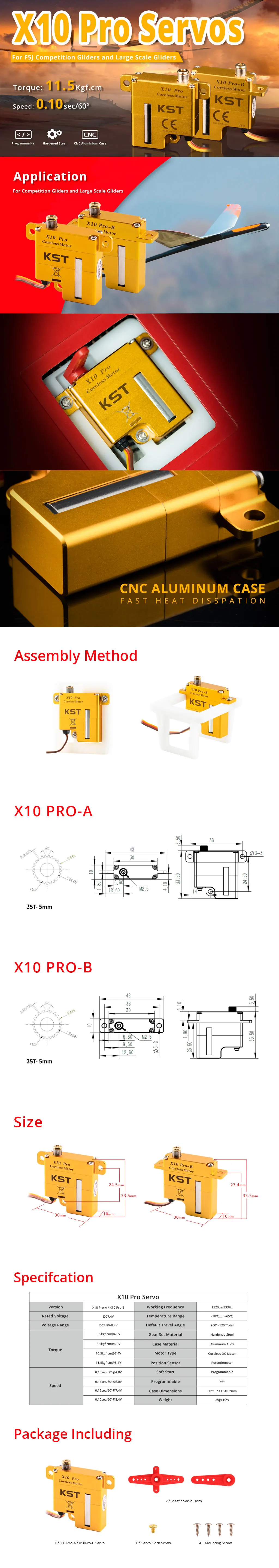 KST X10 Pro A B 11,5Kgf.cm 0,10 Sek. Digitaler Metallgetriebe-Servo für F5J-Wettkampf-Großflügelgleiter – Detail 1