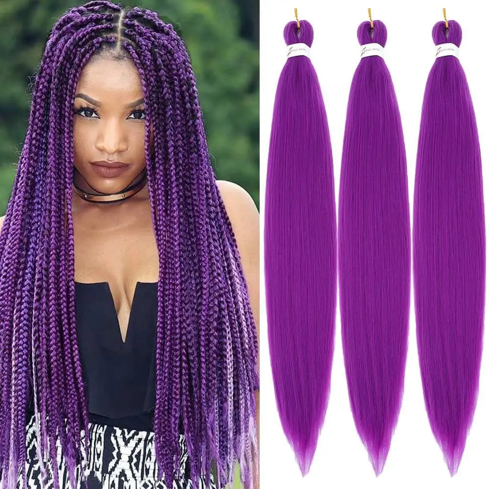 قبل امتدت سهلة جديلة الشعر الاصطناعية جامبو تجديل الشعر التمديد جديلة الشعر الوردي الأرجواني امرأة أفريقية DIY بها بنفسك ذيل حصان جديلة