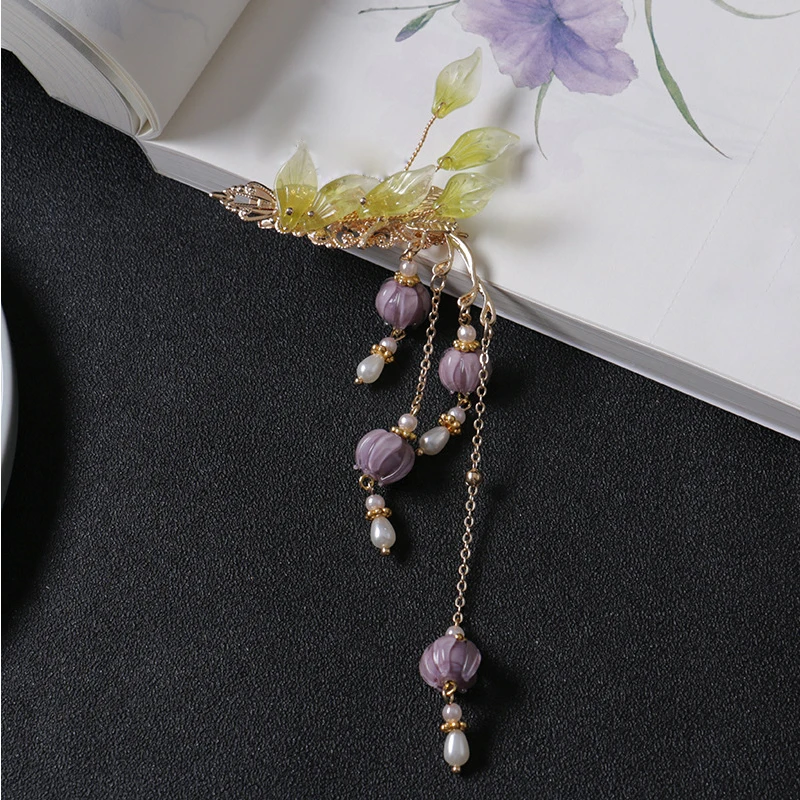 Chinese Style Purple Lily Of The Valley Edge Clip Fresh Ancient Costume Hanfu Retro Simple Cheongsam Daily With Hair Accessories