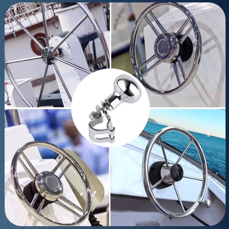 Turning Steering Wheel Booster Spinner Knob 360Degree Rotation Metal Bearing Handle Ball Shaped Boat Accessories Stainless Steel