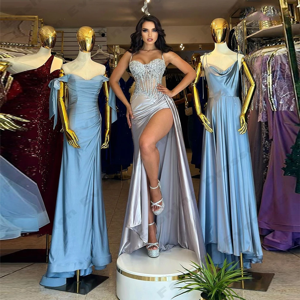 Luxurious Sparkling New Evening Dresses Women Backless Mermaid Off The Shoulder Sleeveless High Slit Party Prom Gowns Customized