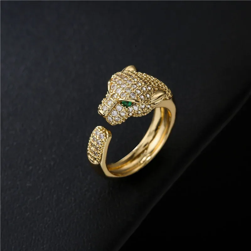 Trendiger Kupfer-Mikro-Zirkon-Leopardenring, Tiermotiv-Ring, personalisierter Neutralring, Party-Schmuckgeschenk, Direktverkauf