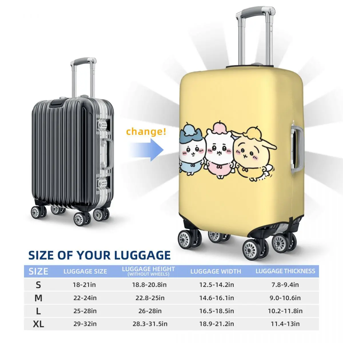 Capa de bagagem personalizada Chiikawa Cartoon Capa protetora de mala fofa terno para 18-32 polegadas
