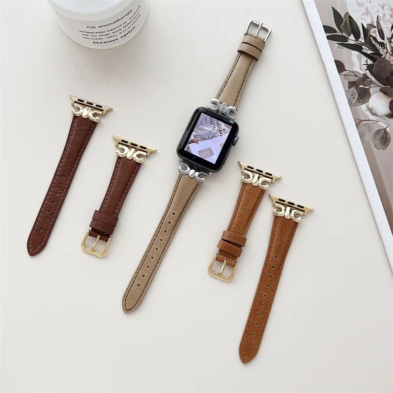 クリエイティブなファッションブランドのテクスチャプリント,本革のストラップ,iwatch用,ウルトラ/8/7/6/se,49mm,41mm,45mm,44mm,40mm