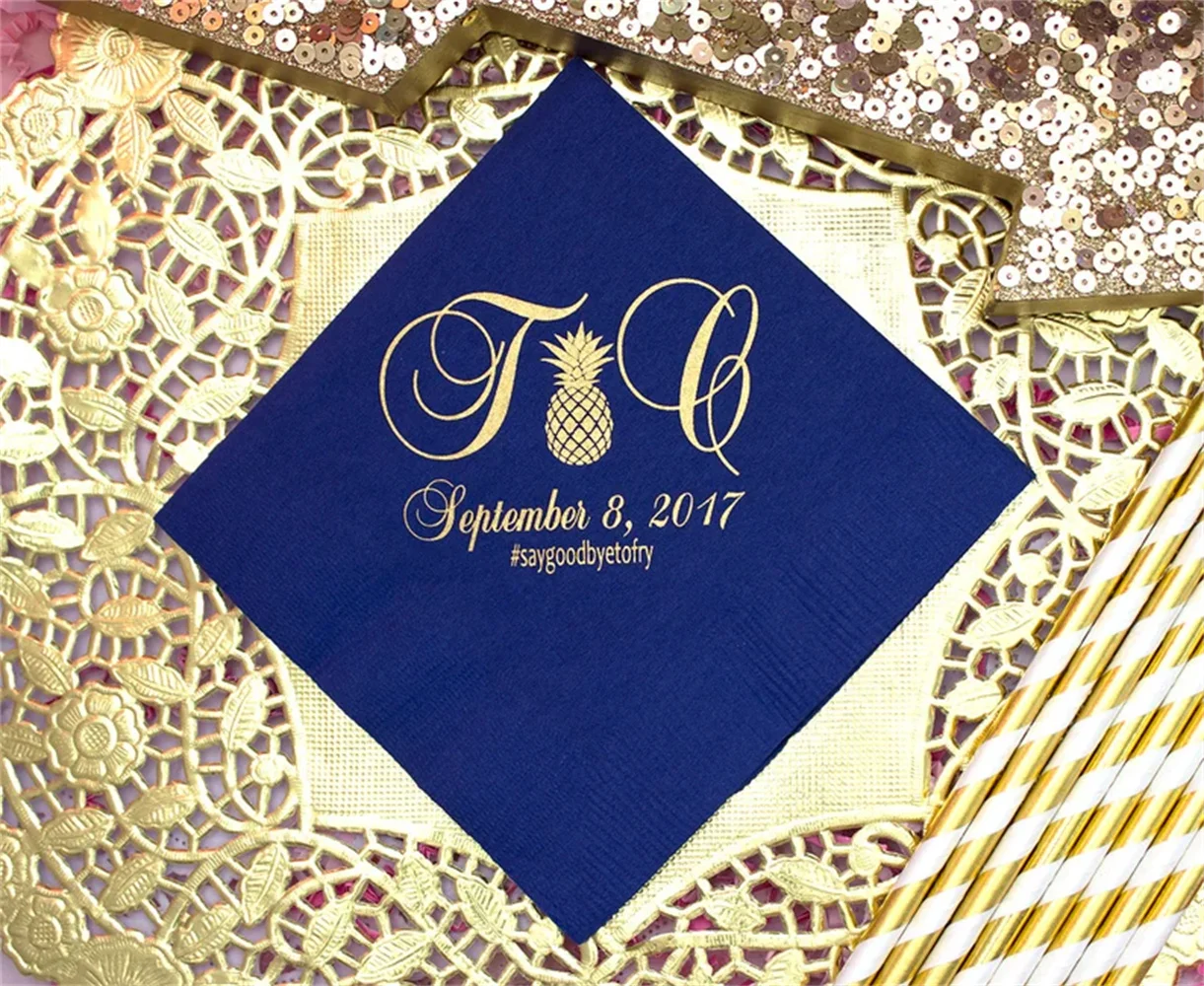 

50pcs Personalized Pineapple Napkins, Tropical Wedding, Custom Napkins, Monogram Napkins, Paper Napkin, Beverage