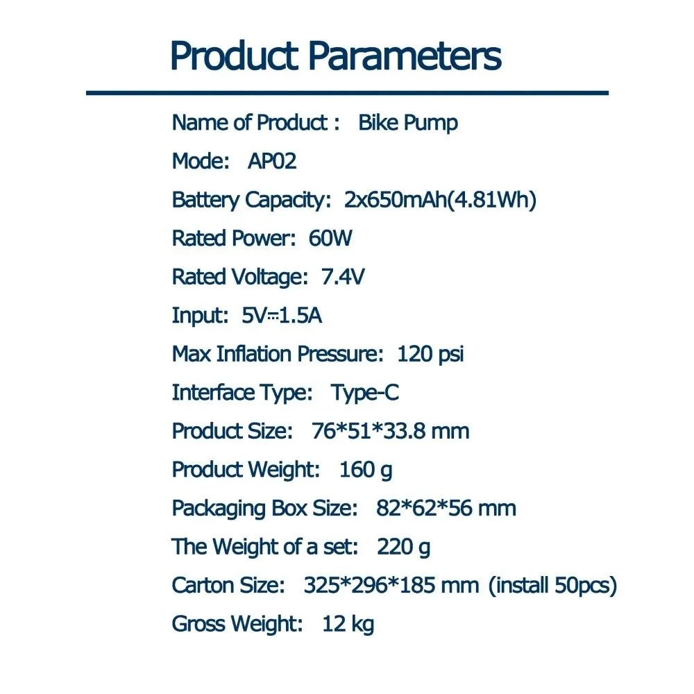 

New Mini Electric Bike Pump 1300mAh 120PSI Electric Bicycle Air Pump USB-C Rechargeable High Pressure Inflator MTB Road
