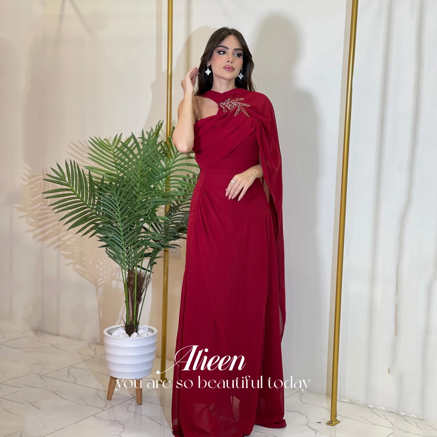 

Aileen Evening Dresses Woman Elegant Guest Wedding Dress Party Evening Elegant Luxury Celebrity Claret Shawl Cocktail of Dresses