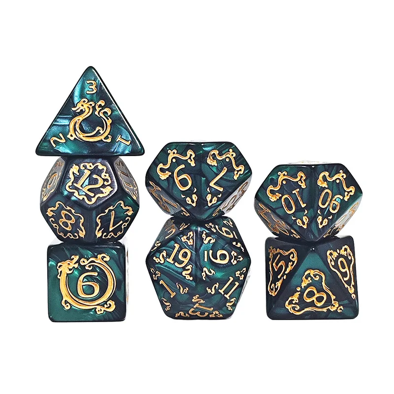 DND Dobbelstenen 7 stks/set Draak Patroon Polyhedrale Dices Rollenspel D & D TRPG Bordspel Dobbelstenen Als Geschenk Entertainment accessoires