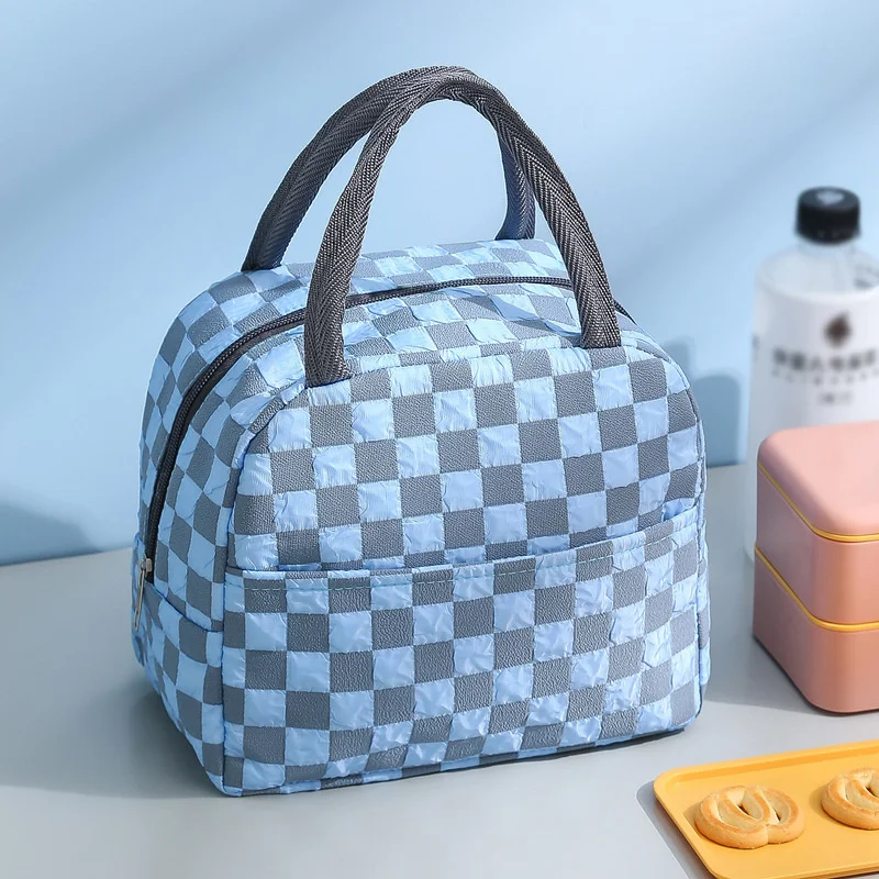 2024 1pc Checkered Insulated Lunch Bag Waterproof Picnic Bag Ice Box Large Capacity Lunch Box Bag Multicolor Home Storage Items