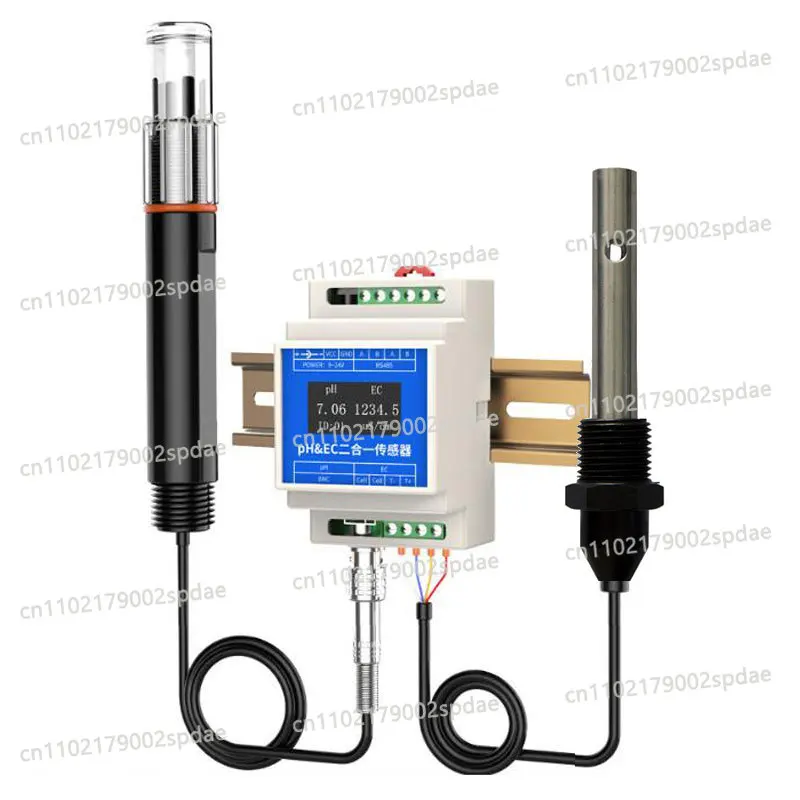 2 in 1 pH conductivity transmitter pH and EC analyzer 2-CH probes Rail mounted RS485 Modbus RTU aquaculture industrial inline