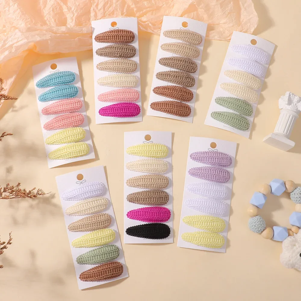 6Pcs/Set Cotton Fabric Plaid BB Hairpins Alloy Hair Clips fo