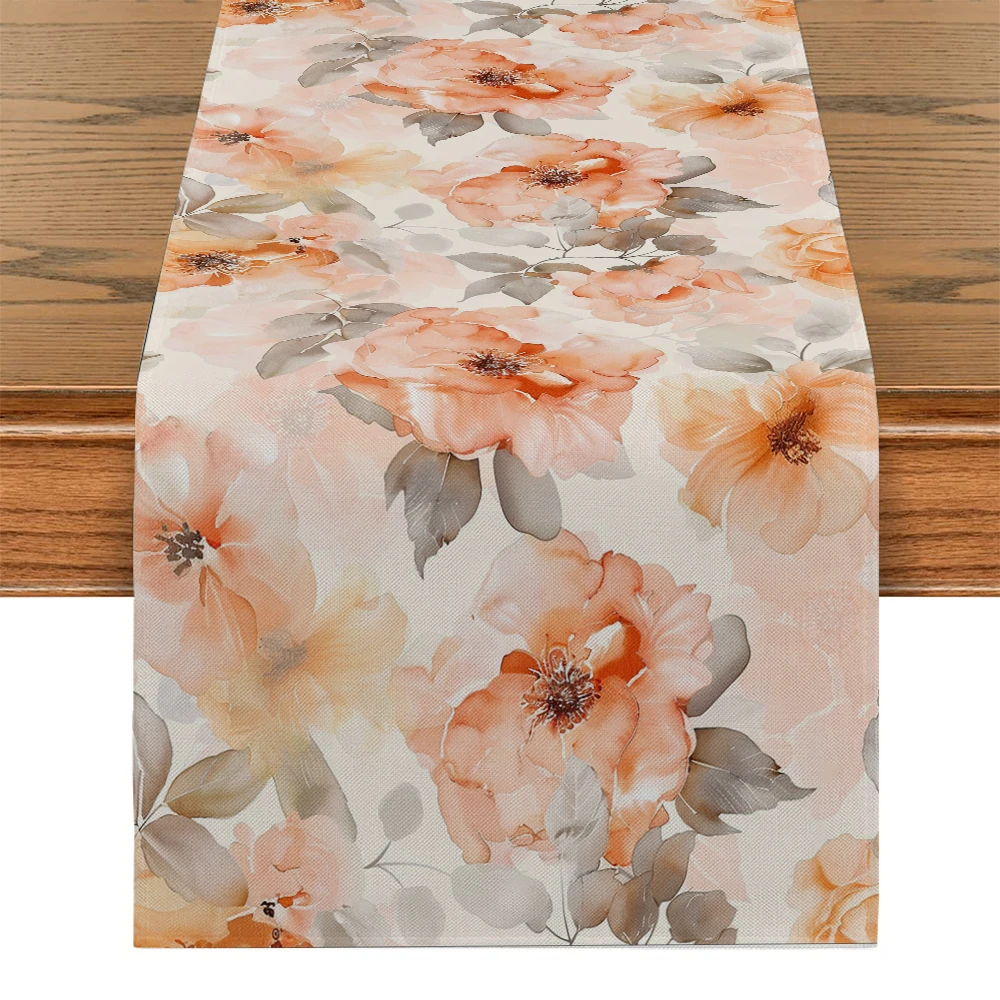 

Flower Peach Blossom Table Runner Dining Table Cloth Decor for Kitchen Holiday Party Table Runners Decoration for Home Kitchen