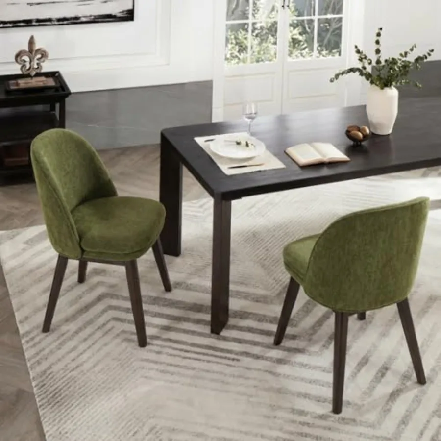 

Wooden Dining Chairs Set of 2 Fabric Upholstered Modern Dining Room Chairs with Double-Layer Thick Seat Cushion Ergonomic Backr