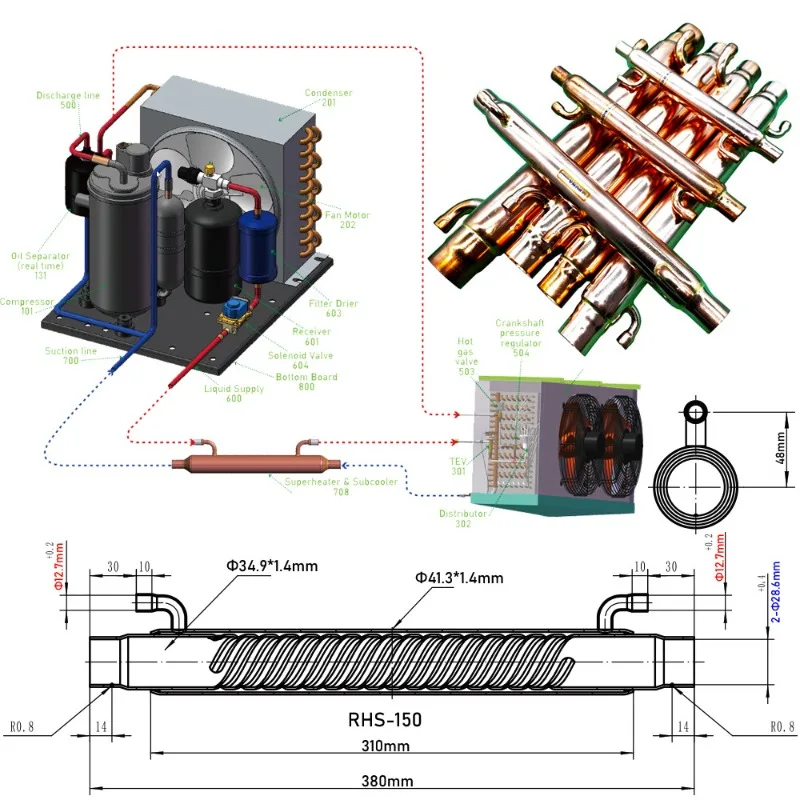 Refrigeration and air conditioning suction and liquid supply pipelines to achieve the purpose of supercooling and overheating