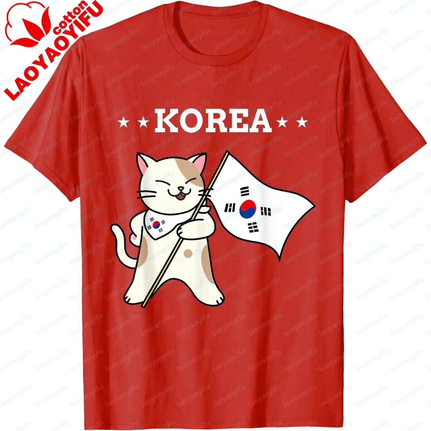 Koreanische Flagge und Katze | Südkorea T-Shirt individuell bedruckte Grafik-T-Shirts Kawayi Kurzarm lustiges Hemd Camisas Streetwear – Detail 13
