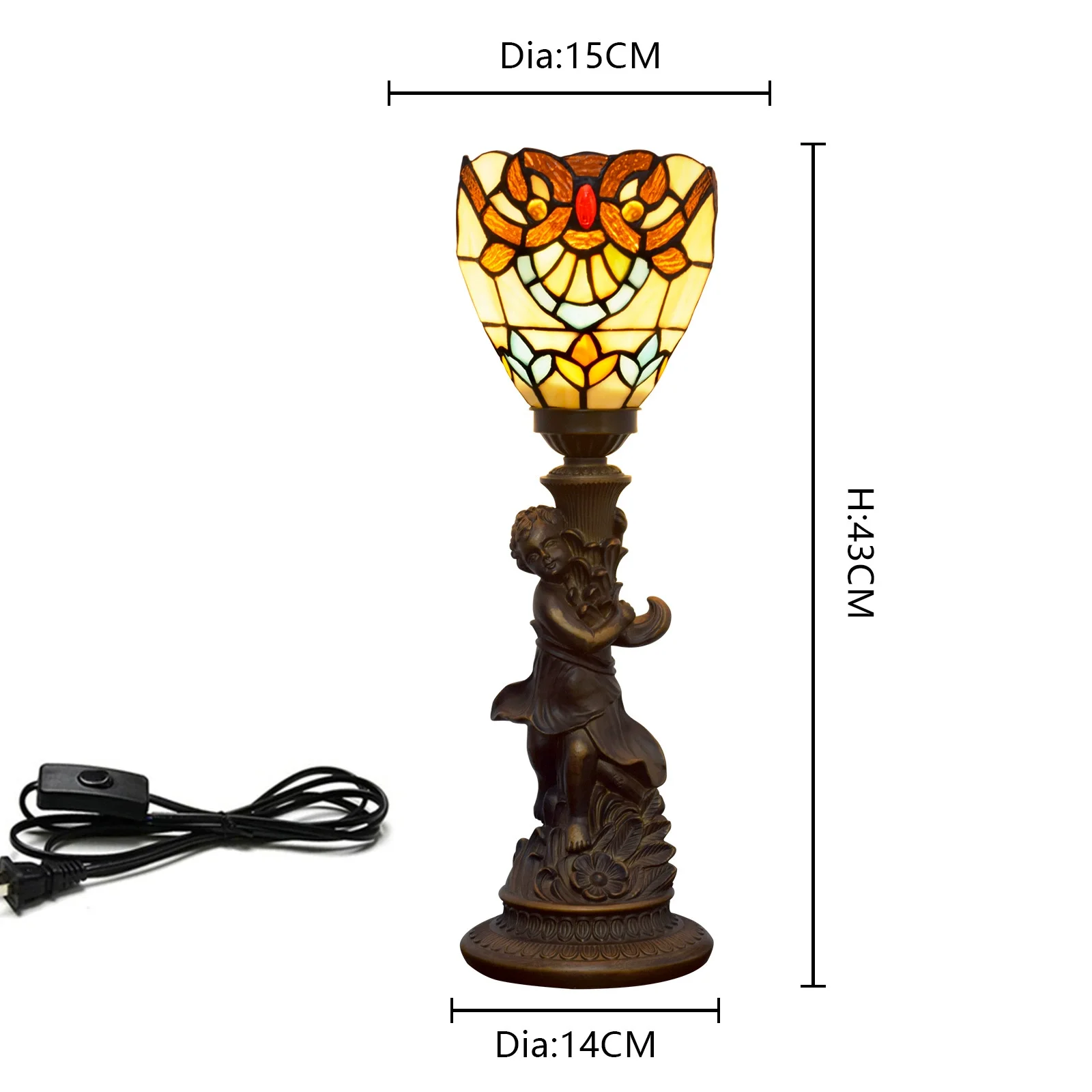 6inch 15cm European Little Boy Base Vintage Baroque Stained Glass Lampshade Restaurant Bar Desk Lamp Bedroom Bedside Table Lamp