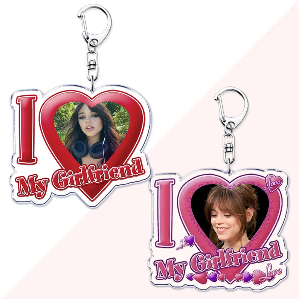 Popular TV Actor I Love My Girlfriend Keychain for Accessories Jenna Ortega Girl Pink Heart Keyring Jewelry Fans Friends Gifts